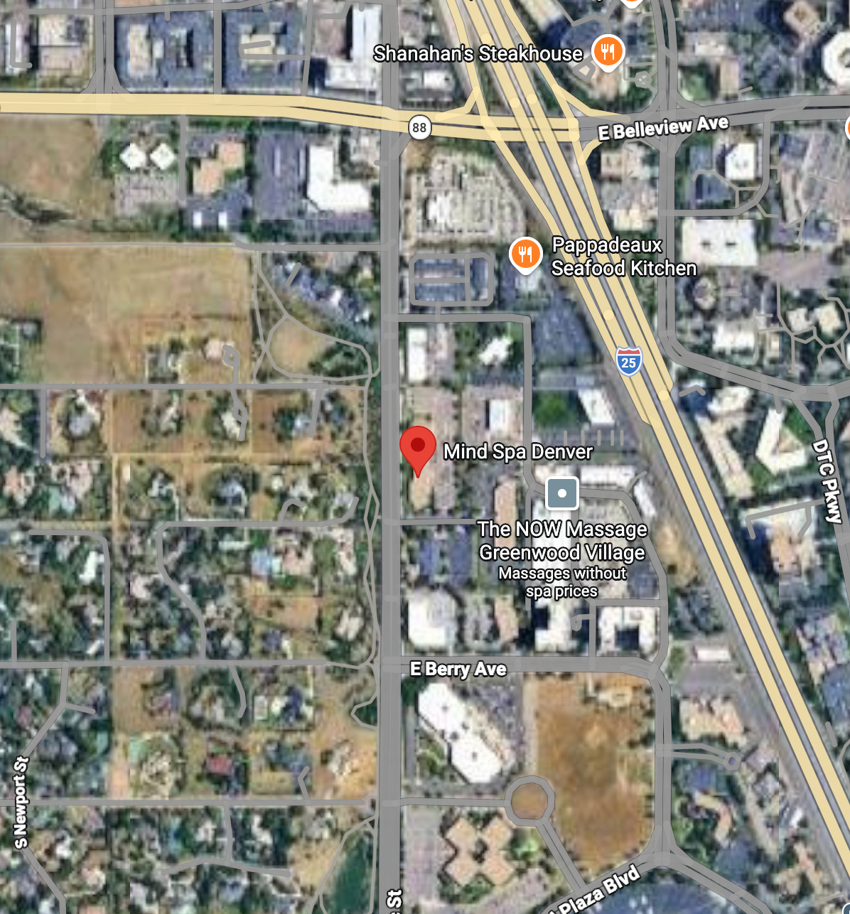Map showing Mind Spa Denver location in Greenwood Village, CO